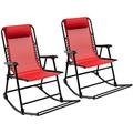 Folding Rocking Chair Rocking Camping Chair With Pillow & Armrests Folding Lounge Rocker For Outdoor Beach Poolside Yard Garden Indoor (Set Of 2 Red)
