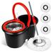 Spin Mop and Bucket with Wringer Set Floor Cleaning Household Cleaning Supplies Stainless Steel Spinning Mop Bucket 3 Microfiber Mop Refills 61 Extended Handle Black/Red