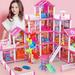 SEREE Doll House Dreamhouse for Girls Boys - 4-Story 16Rooms Playhouse with 4 Dolls Toy Figures Fully Furnished with Lights Play House with Accessories ChristmasGift Toy for Kids Ages 3 4 5 6 7 8+