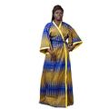 Handmade In Ghana African Ankara Print Regular Size Casual Long Kimono Coat Half Sleeve 2 Deep Pockets Loose Long Tops for Women (Yellow/Blue Kimono)