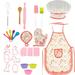 Qenwkxz 25/26pcs Kids Baking Set with Apron Educational Chef Dress Up Kitchen Role Play Toys Washable Reusable Kids Baking Utensils Set Creative Dinosaur/Unicorn Cooking Supplies for Kids Boys Girls