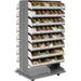 Mobile Double Sided Bin Rack with 112 Corrugated Bins - Gray