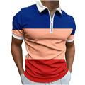 Fanxing Polo Shirts for Men Striped Collared Golf Shirt 1/4 Zipper Short Sleeve Dress Shirt Slim Fit Summer Pullover Top Tee Gift for Him Red XXL