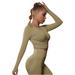 REORIAFEE Workout Tops for Women Long Sleeve Crew Neck Yoga Athletic Shirts Control Workout Gym with Thumb Hole Cool Dry Fitted Stretchy Tee Shirts 2024 Clothing Trendy Beige L