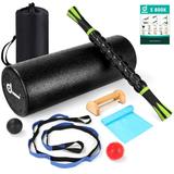 Odoland 8 In 1 Large size Foam Roller Kit with Muscle Roller Stick Massage Balls Stretching Strap Resistance Band and Wood Massage Roller High Density Foam Roller