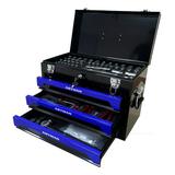 3 Drawers Tool Box with Mechanic Tool Set Heavy Duty Metal Organizer Case with Key Locking and Pull Handle Household Hand Tool Kit with Socket Wrench Sets for Handyman Homeowner