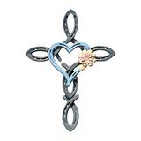 Trayknick Cross Pendant for Home Decor Heart-shaped Cross Pendant Vintage Heart Flower Pattern Metal Horseshoe Cross Pendant for Outdoor Home Decoration