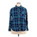 Woolrich Long Sleeve Button Down Shirt: Blue Print Tops - Women's Size X-Large