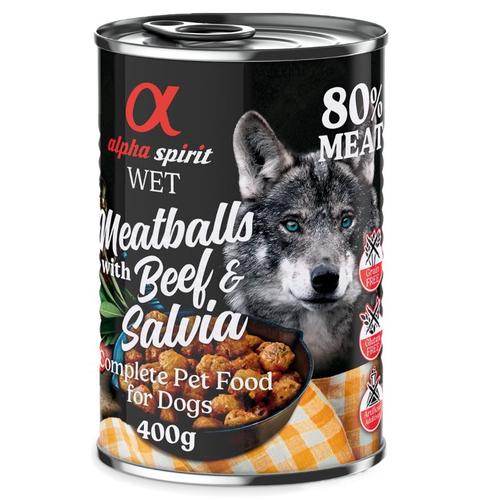 6x 400g Dog Meatballs Rind & Salbei Alpha Spirit Hundefutter nass