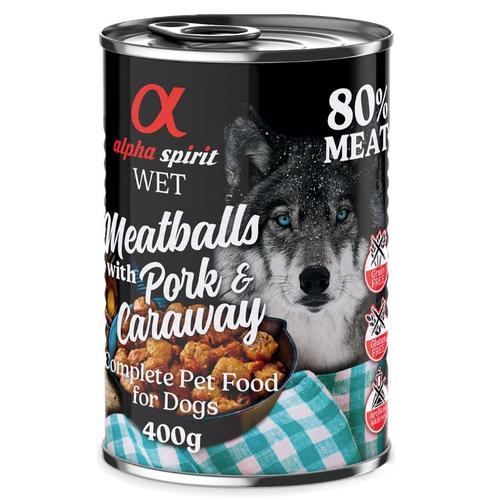 6x 400g Dog Meatballs Schwein & Kümmel Alpha Spirit Hundefutter nass