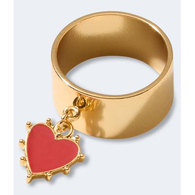 Aeropostale Womens' Dangling Heart Charm Ring - Gold - Size XS/S - Metal