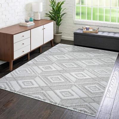 Teppich CARPET CITY "LINDO 8875", beige, B:140cm H:11mm L:200cm, Obermaterial: 100% Polyester, Teppiche, Fransenteppich, Kurzflor, Hochtief-Muster/ 3D-Effekt, Fransen, Boho-Stil, Wohnzimmer Image