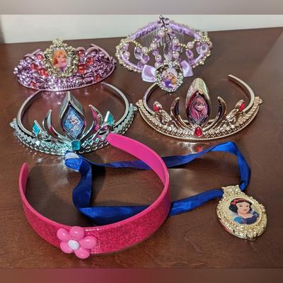 Disney Toys | Disney Princess Crowns Tieras Necklace Headband Doc Mcstuffins 6 Pieces | Color: Gold/Purple | Size: Various Sizes