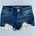 American Eagle Outfitters Shorts | American Eagle Outfitters Womens Mid Rise Shortie Blue Distressed Lace Sz6 | Color: Blue/White | Size: 6