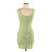 Kendall & Kylie Casual Dress - Bodycon Plunge Sleeveless: Green Print Dresses - Women's Size Medium