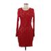 Express Casual Dress - Mini Scoop Neck Long Sleeve: Red Dresses - Women's Size Medium