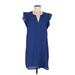 H&M Casual Dress - Shift V Neck Short sleeves: Blue Print Dresses - Women's Size 6