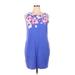 Joules Casual Dress - Shift Crew Neck Sleeveless: Blue Floral Dresses - Women's Size 14