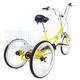 DSYOGX 20 Inch Tricycle for Adults Folding Tricycle 3 Wheels Yellow Tricycle Adjustable Bicycle with Shopping Basket City Tricycle for Exercises, Shopping, Entertainment