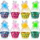 Weysat 8 Sets Bamboo Easter Basket Bulk Set Handle Round Woven Basket Transparent Easter Basket Bag Wrapping Bow Easter Bunny Wrap Glass Paper Easter Egg Hunt Party Supplies (Classic)