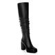 CASALANDER Knee High Boots for Women Long Slouchy Boots Women's Tall Boots Square Toe Boots High Block Heel Boots for Women Side Zipper, Black, 4 UK