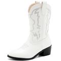 LAURMOSA Girls Cowboy Boots Pull On Cowgirl Boots Pointed Toe Mid Calf Western Boots for Little Kid Big Kid, Rhinestone White, 10 Toddler