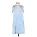 Cloth & Stone Casual Dress - Shift High Neck Sleeveless: Blue Solid Dresses - Women's Size Small