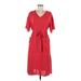 Good Luck Gem Casual Dress V Neck Short sleeves: Red Solid Dresses - Women's Size Medium Petite