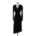 Atlein Casual Dress - Midi V Neck Long sleeves: Black Solid Dresses - Women's Size 34