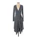 BCBGMAXAZRIA Casual Dress - Midi: Gray Stripes Dresses - Women's Size Small