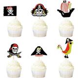 Ercadio 36 Pack Pirate Cupcake Toppers Assembled Skull Cap Flag Cupcake Picks Baby Shower Pirate Themed Kids Boys Girlls Birthday Party Cake Decorations Supplies