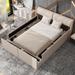 Queen Size Upholstery Storage Platform Bed with Storage Space on Both Sides and Footboard, Queen Bed Frame with Slat Supports