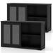 2 PCS Stackable Buffet Sideboard with Sliding Tempered Glass Doors