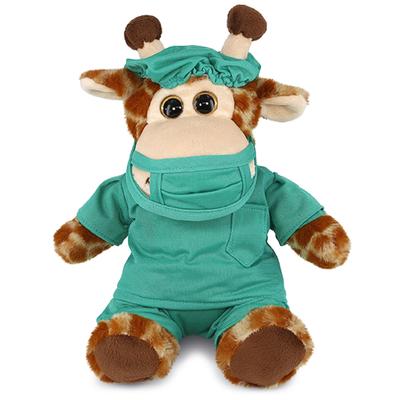 DolliBu Sitting Giraffe Doctor Plush with Cute Scrub Uniform and Cap - 9 inches