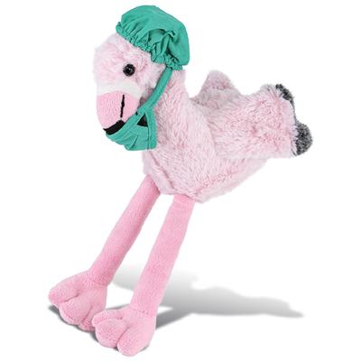 DolliBu Pink Flamingo Doctor Plush with Cute Scrub Cap and Face Mask - 10 inches