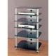AV Stand - Silver Poles - 6 Black Glass Shelves