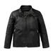 Kids Long Sleeve Moto Coat Baby Boys Black Lapel Jacket Thick Coat Winter Motorcycle Jacket Windproof Zipper Outerwear Tops Black 160