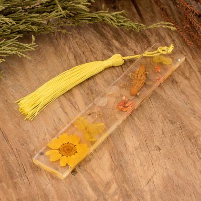 Spring Realm,'Handcrafted Floral Yellow Resin Bookmark with Nylon Tassel'