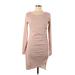 Leith Casual Dress - Mini Scoop Neck Long sleeves: Tan Solid Dresses - Women's Size Large