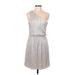 Express Cocktail Dress - A-Line One Shoulder Sleeveless: Silver Stripes Dresses - Women's Size Medium