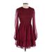 Lulus Casual Dress - Mini High Neck Long sleeves: Burgundy Print Dresses - Women's Size X-Small