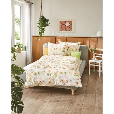 Bettwäsche KAEPPEL "Bianca", orange (pfirsich), B/L: 155cm x 220cm, , Perkal, B/L: 80cm x 80cm, Perkal, Obermaterial: 100% Baumwolle, Bettwäsche, Mit Blumenmuster Image