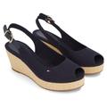 Sandalette TOMMY HILFIGER "ICONIC ELBA SLING BACK WEDGE" Gr. 39, blau (navy) Damen Schuhe Sandaletten