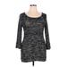 BCBGMAXAZRIA Casual Dress - Bodycon Scoop Neck 3/4 sleeves: Gray Marled Dresses - Women's Size X-Large