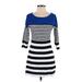 Express Casual Dress - Mini Scoop Neck 3/4 sleeves: Blue Stripes Dresses - Women's Size Small