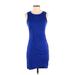 BTFBM Casual Dress - Mini Scoop Neck Sleeveless: Blue Print Dresses - Women's Size Small