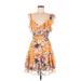 Marissa Webb Casual Dress - Mini Plunge Sleeveless: Orange Floral Dresses - Women's Size 6