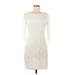 Tiana B. Casual Dress - Sheath Scoop Neck 3/4 sleeves: Ivory Solid Dresses - Women's Size 8 Petite