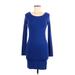 Forever 21 Casual Dress - Bodycon Scoop Neck Long sleeves: Blue Solid Dresses - Women's Size Medium