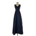 Alfred Sung Cocktail Dress - Formal V Neck Sleeveless: Blue Print Dresses - Women's Size 0